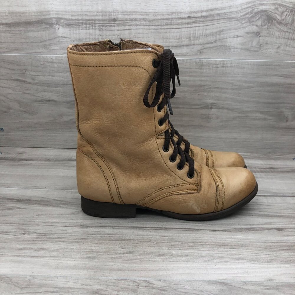 Zigi Soho Combat Boots Women's 8 Punisher Tan Leather Zip Lace Up